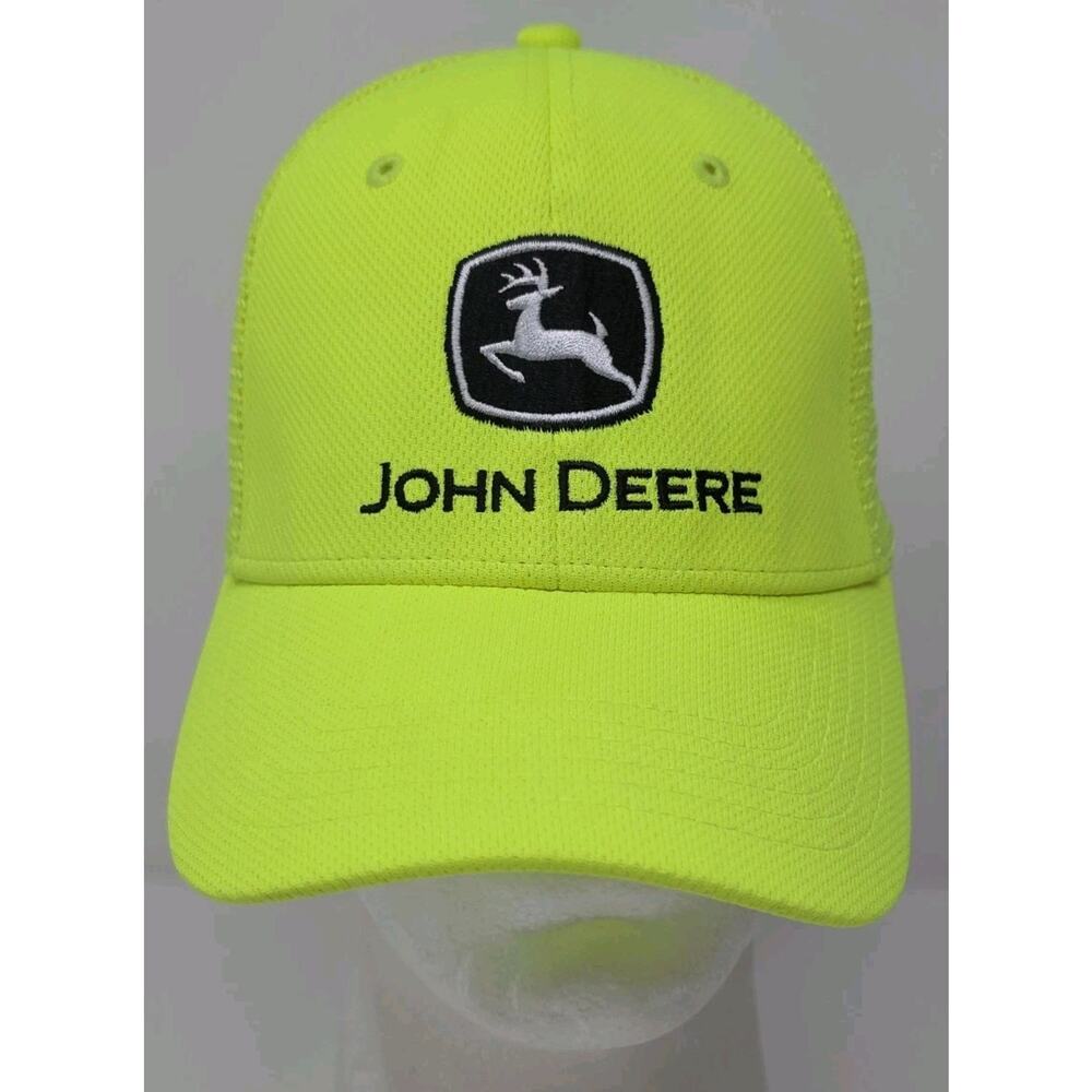 Genuine John Deere High Visability Strapback Cap Neon Yellow Trucker Hat Mesh